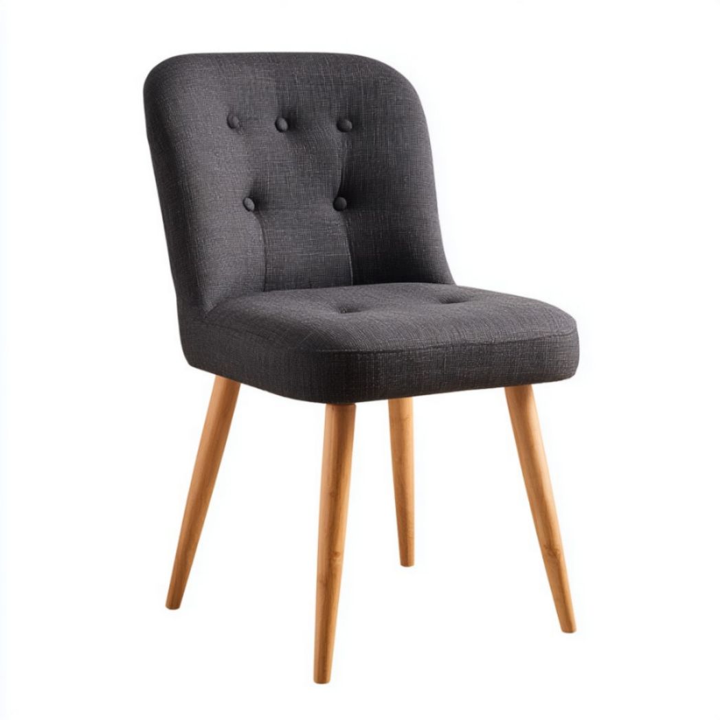 Sedia Imbottita Beige con Gambe in Legno