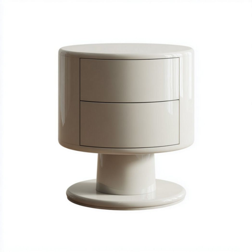 Comodino con due cassetti e base circolare